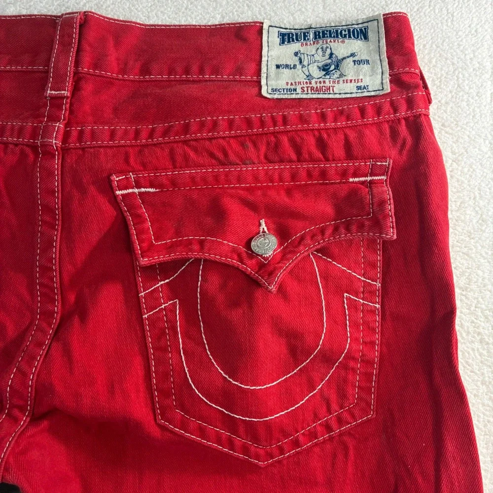 True Religion Jeans Mens 42x34 Red Straight Flap Pocket Rockstar Streetwear Y2K